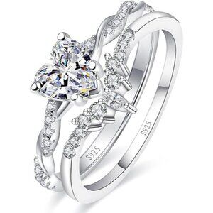 A-Cubic Zirconia-Bridal Wedding Ring Set 1.25ct Heart Promise Ring